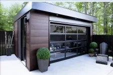 Garage Door Model: California, 9' x 7', White aluminum frame, Sandblasted glass