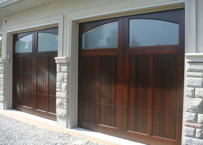 Custom Wood Door, 2 doors, Medium Brown colour, with arches and windows